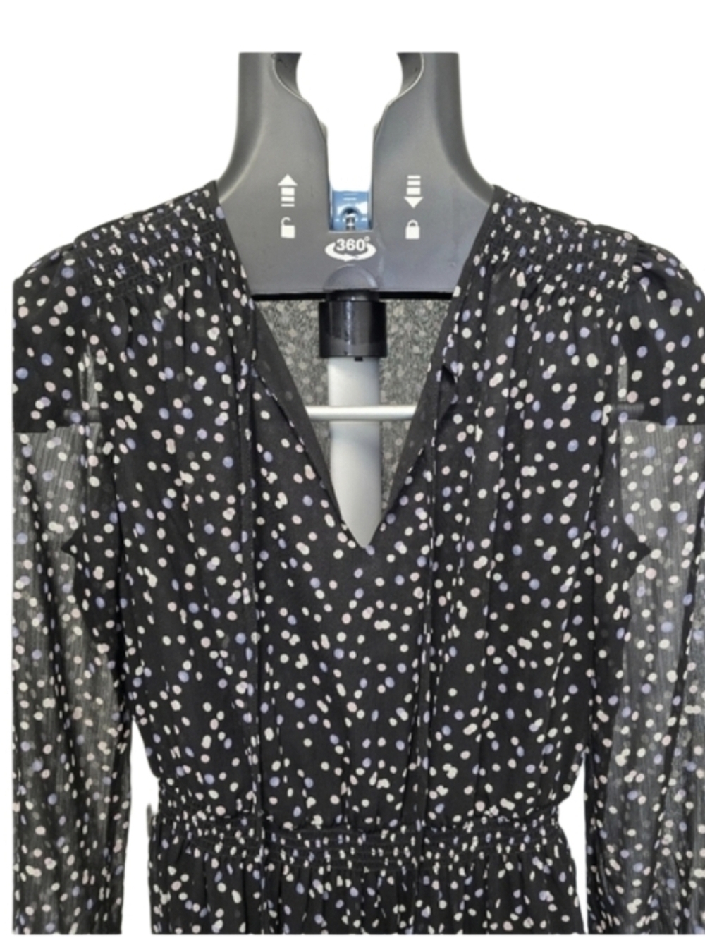 Banana Republic Womens Polka Dot Mini Dress Size 2 Black Purple Ruffle Flowy - Picture 7 of 10